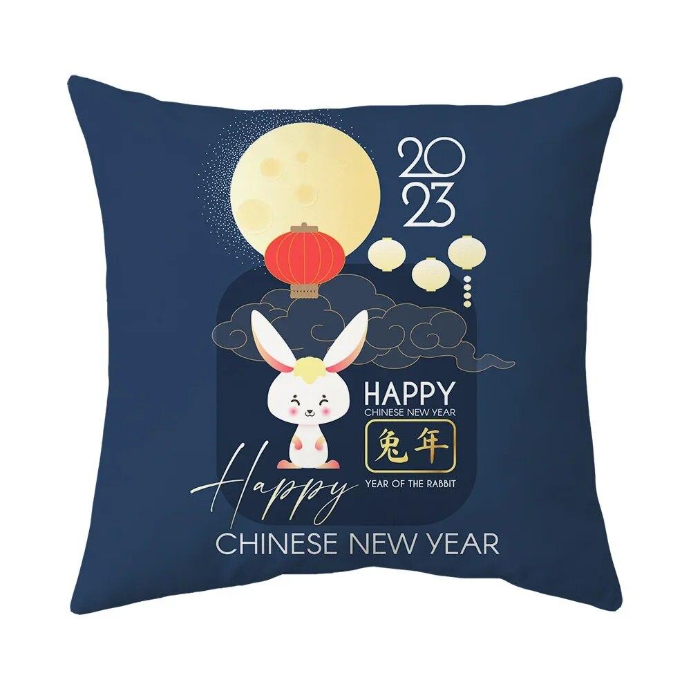 Супермягкая наволочка персиковой кожи, короткая плюшевая Весенний фестиваль, китайский ветер, кролик, диван, наволочка 40x40cm