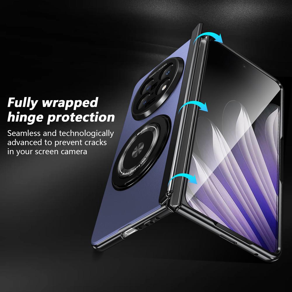KEYSION 360° Rotating Magnetic Ring Stand Phone Case for MagSafe for OPPO Find N5 Hinge Phone Cover with Glass Screen Protector