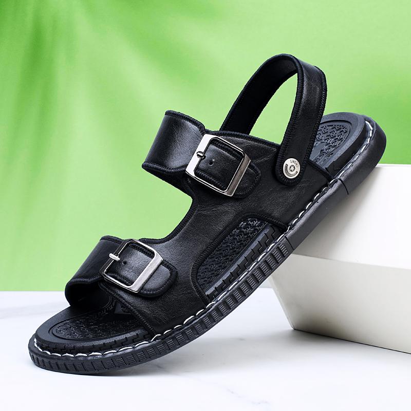Fashion Dual-Purpose New Slippers for Men Summer PU Leather Sandals Fashion Casual Beach Shoes Street Cool Half Drag Wading Aqua Shoes