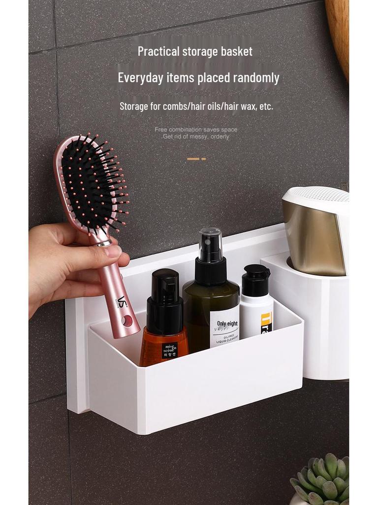 No-Drill Wall-Mounted Hair Dryer Holder with Storage Shelf