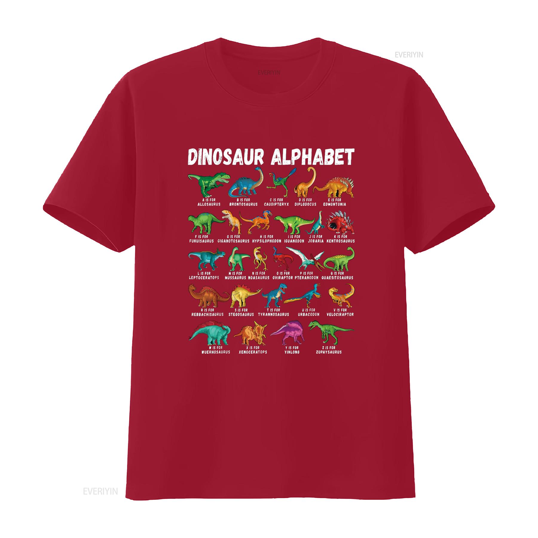 Types Of Dinosaurs Alphabet A Z ABC Dino Identification T Shirt vintage Washed Top For Everyday Wear Unisex graphic Versatile S