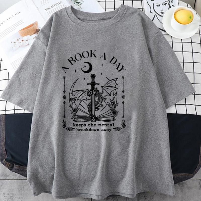 Dragon A Book A Day T Shirt Men Women Keeps The Mental Breakdown Away T-shirt Fantasy Book Lover Bookish Tshirt Reader Tees