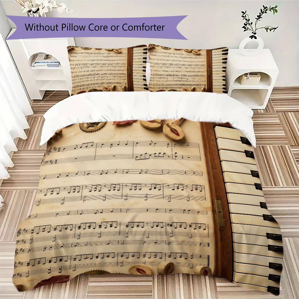 Vintage Sheet Music Pattern Bedding Uilt Set Uilt Cover Pillowcase Home Decoration Birthday Gift (1 * Duvet Cover + 2 * Pillowcase Without Core)