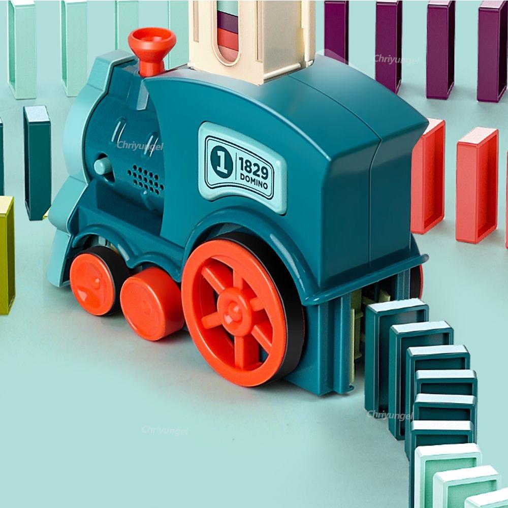 Domino Train for Kids Automatic Laying Electric Car Colorful Dominoes Set Brick Blocks Kits Games Educational Toys Girl Boy Gift