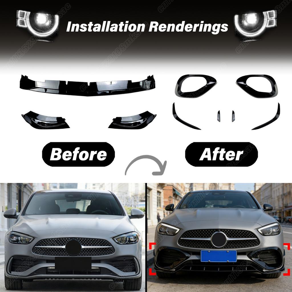 For Mercedes Benz C Class W206 C200 C260 2022 2023 2024 2025 2026 Automobile Front Bumper Spoiler Lip Splitter Decoration Kit