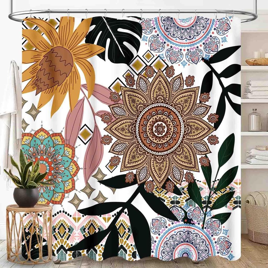 Southwestern Natvie Tribal American Ethnic Western Abstract Geometric Vintage Brown Waterproof Fabric Bathroom Shower Curtain
