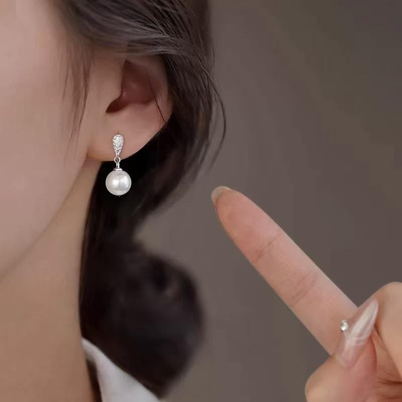 2026 New Style 925 Sterling Silver Tassel Pearl & Water Drop Zircon Stud Earrings for Women