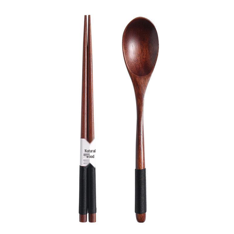 Portable Single-Set: Japanese Wooden Chopsticks, Spoon & Fork with Storage Box for Students & Children Default