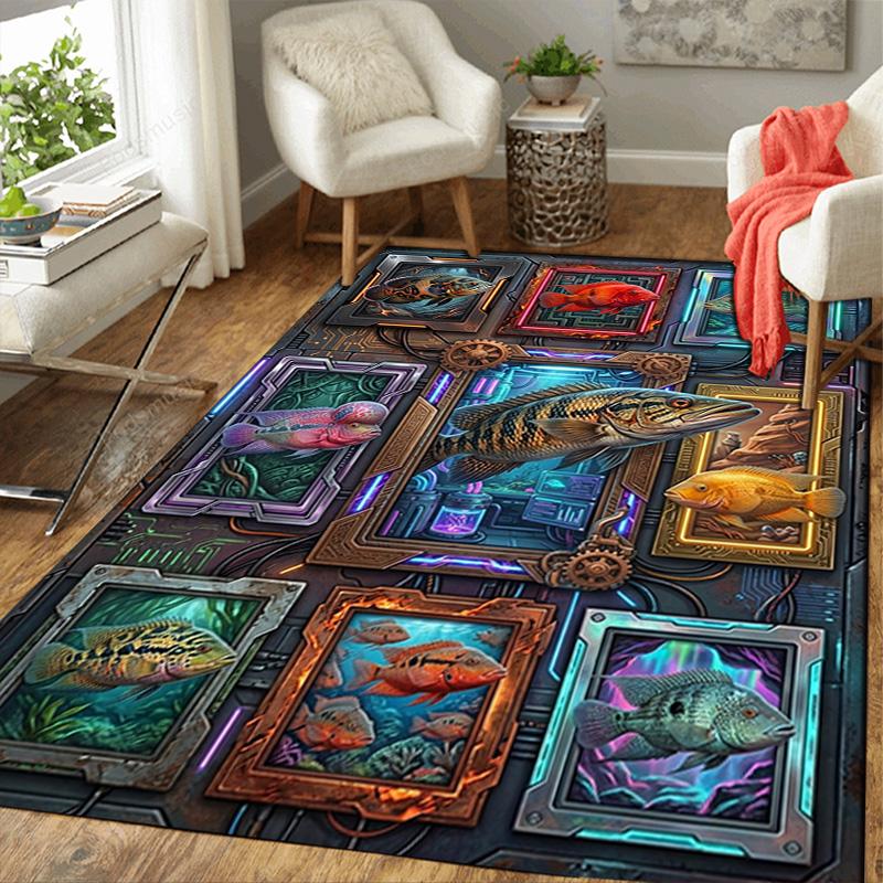 Aquatic Fish Collection Pattern Rug Floor Mat for Living Room or Bedroom Soft and Comfortable Carpet a Gift for Birthday and Holiday.