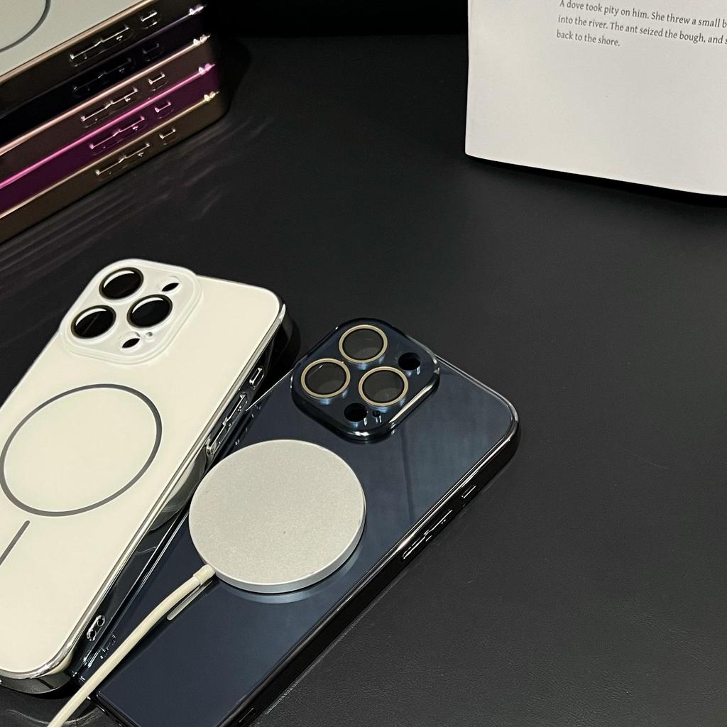 Magnetic Phone Case with Full Coverage Lens Ring for iPhone 16 Pro Max - Bright Surface Glass Protective Cover