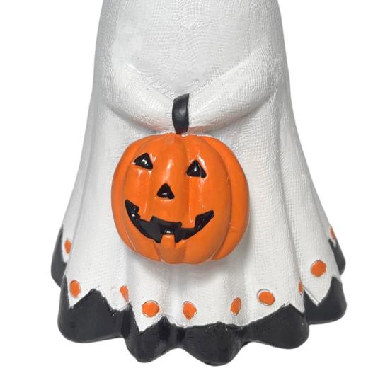 Durable Halloween Decoration Ghost Figurine, Cute Wearing Hat And Holding Home Decor Pumpkin Statue, Resin Ornament for Shelf Tabletop Realistic