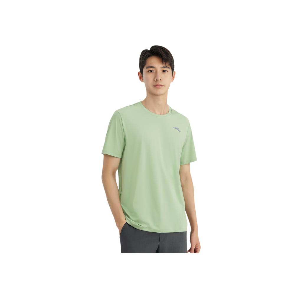 Anta Training Series Solid Color Logo Round Neck Moisture Wicking Thin Short Sleeve T-Shirt Men T-Shirts Yuanli-Green 152437173-1