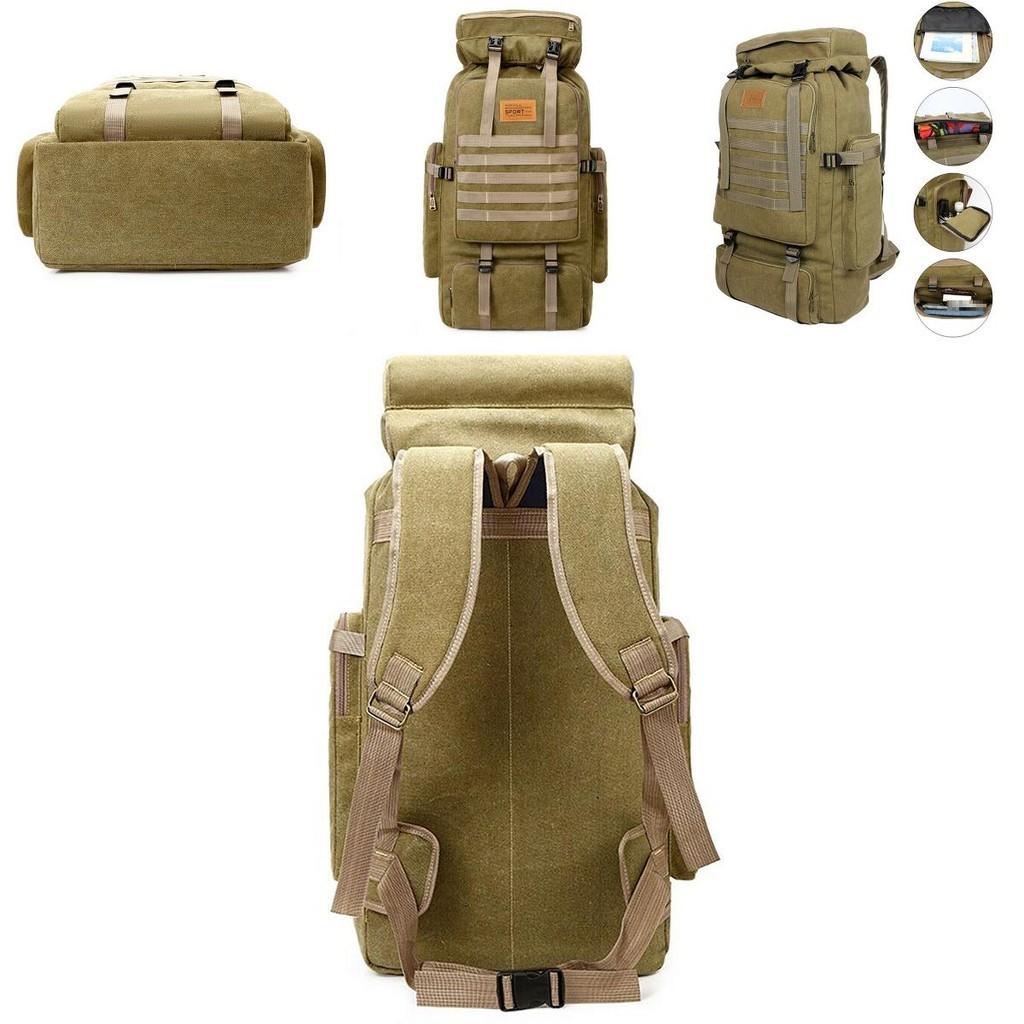 80l Tactical Canvas Backpack For Camping And Hiking With Scratchresistant Material And Multipocket Design