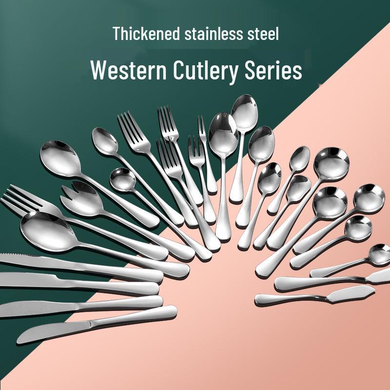 1010 Stainless Steel Western Cutlery Set: Knife, Fork, Spoon, Dessert & Coffee Spoon, Steak Knife.