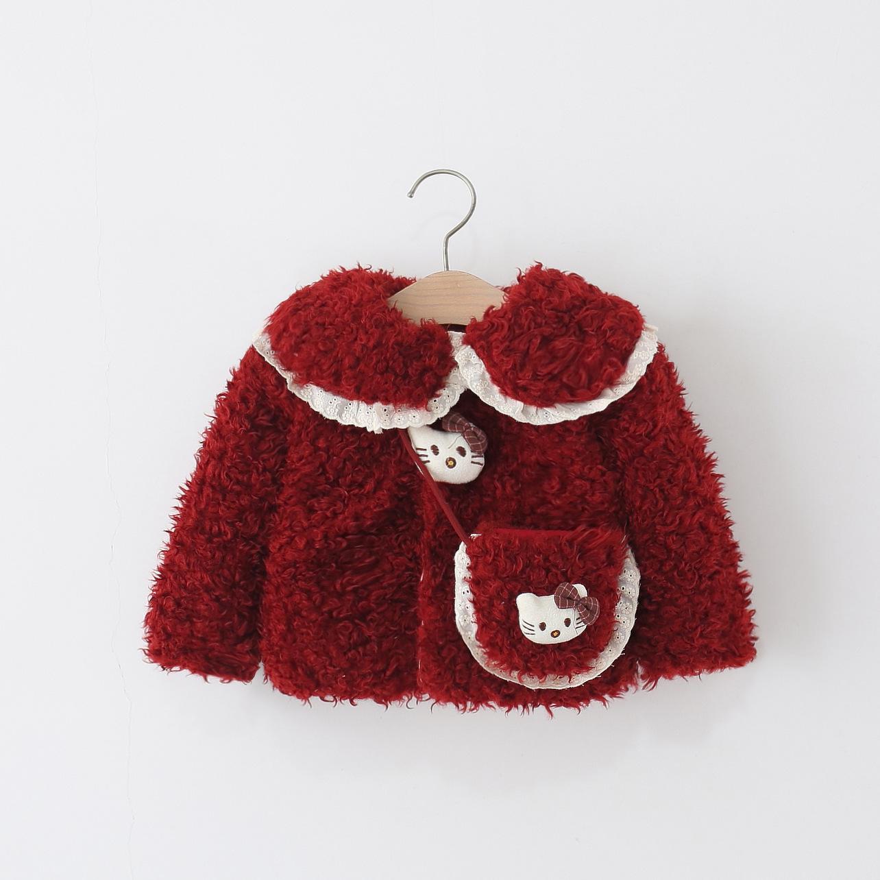 

Girls Winter Coat with Faux Fur Lapel - Thick, Warm Cotton-Padded Jacket with Bag 12/110cm червоний
