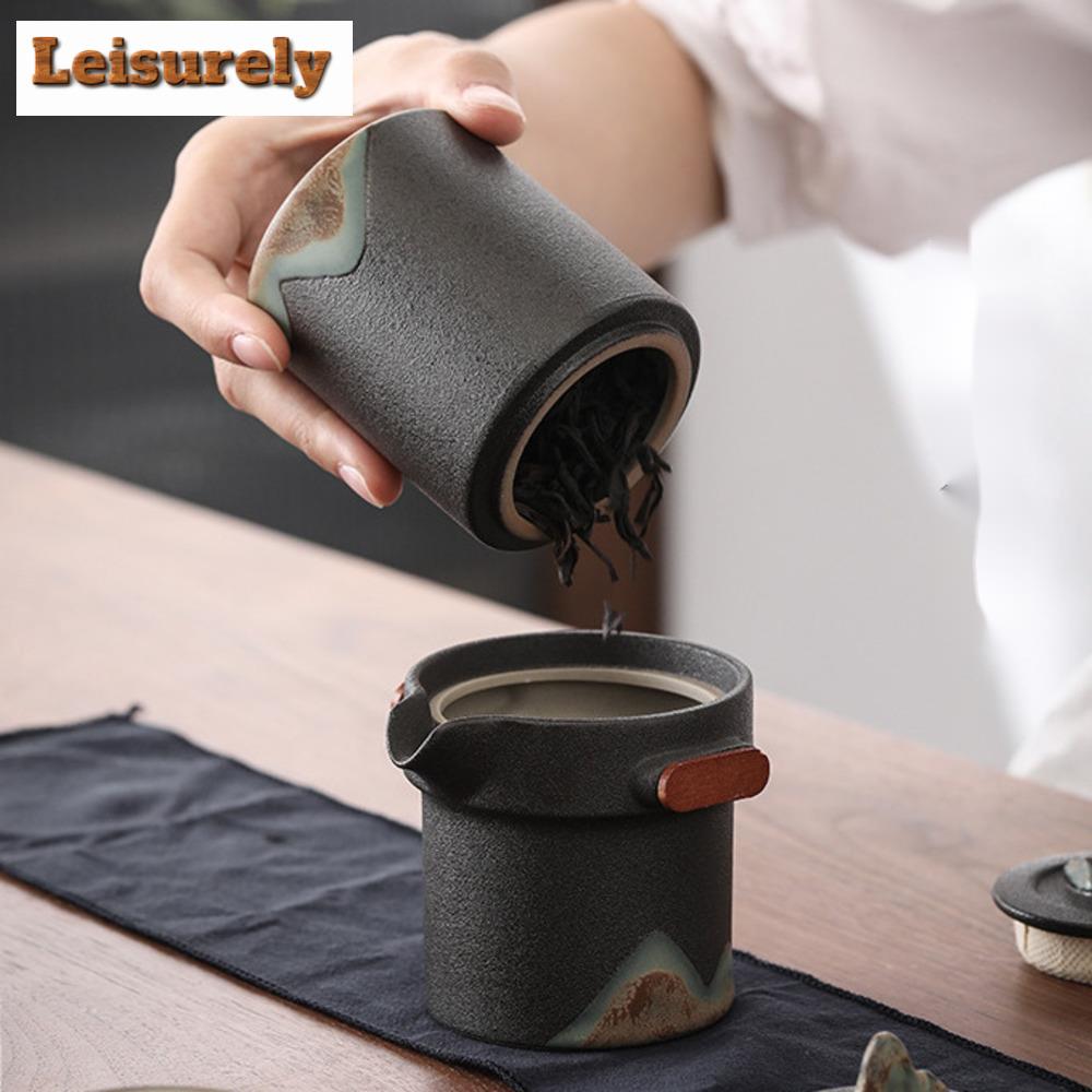 200ml Japanese Hand-painted Mountain Gaiwan Ancient Black Pottery Rough Tea Tureen Tea Making Cover Bowl Drinkware Collection