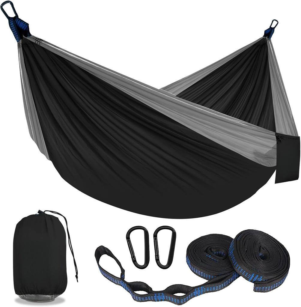 Camping Hammock Double Portable Hammock 210T Nylon with Tree Straps Carabiners Storage Bag for Hiking Beach Outdoor