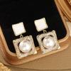 Retro Geometric Square Pearl Zirconia Earrings - Elegant Fashion Drops