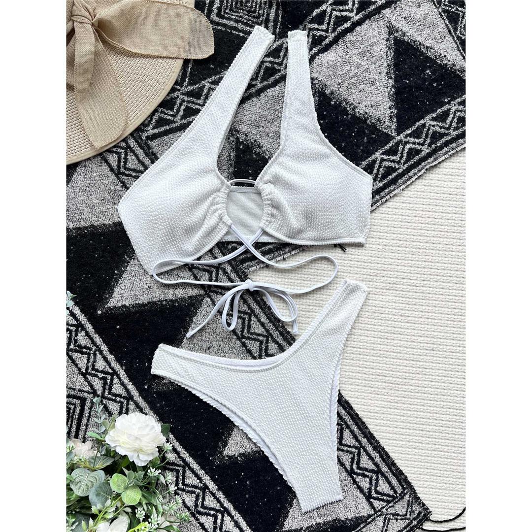 

Сексуальный морщинистый гофрированный асимметричный женский купальник бикини женский купальник из двух частей комплект бикини купальный костюм купальный костюм S белый