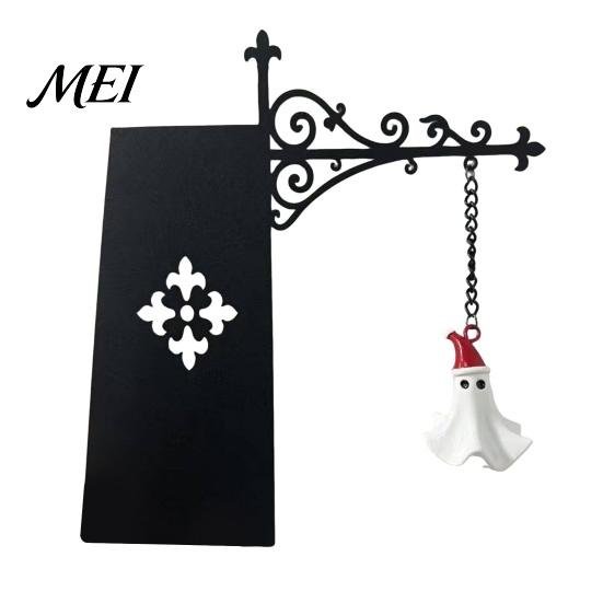 Collectible Holiday Hanging Tag Decorative Ghost Pendant, Iron Bracket Bookshelf Decor, Halloween And Rustic Metal Wall Art Christmas for Indoor