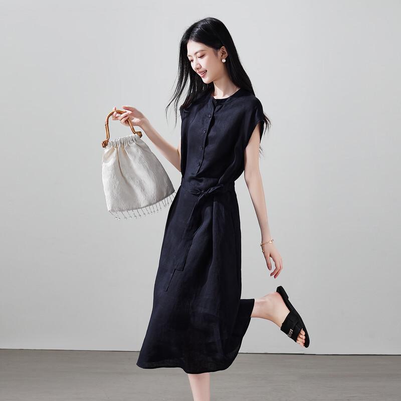 SOFSIL Women's 2026 Summer Linen Tie-Waist Midi Dress