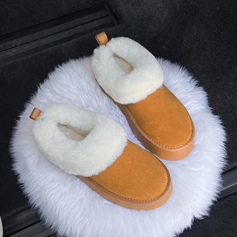 Cotton Shoes Women's New Winter Velvet Thickened Waterproof and Non-slip Women's Shoes One Pedal Cotton Shoes Warm Thick-soled Snow Boots