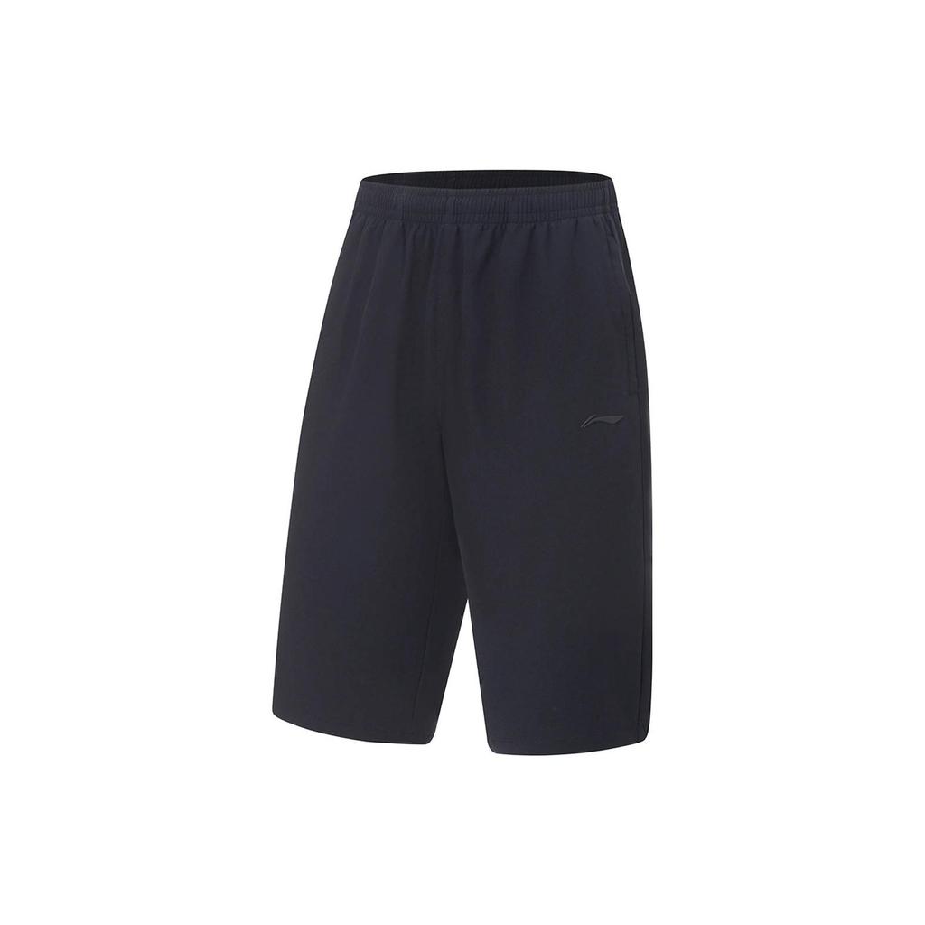 Li Ning Fitness Series Solid Color Logo Quick-Dry Seven-Point Sports Pants Men Bottoms Black AKQT019-1