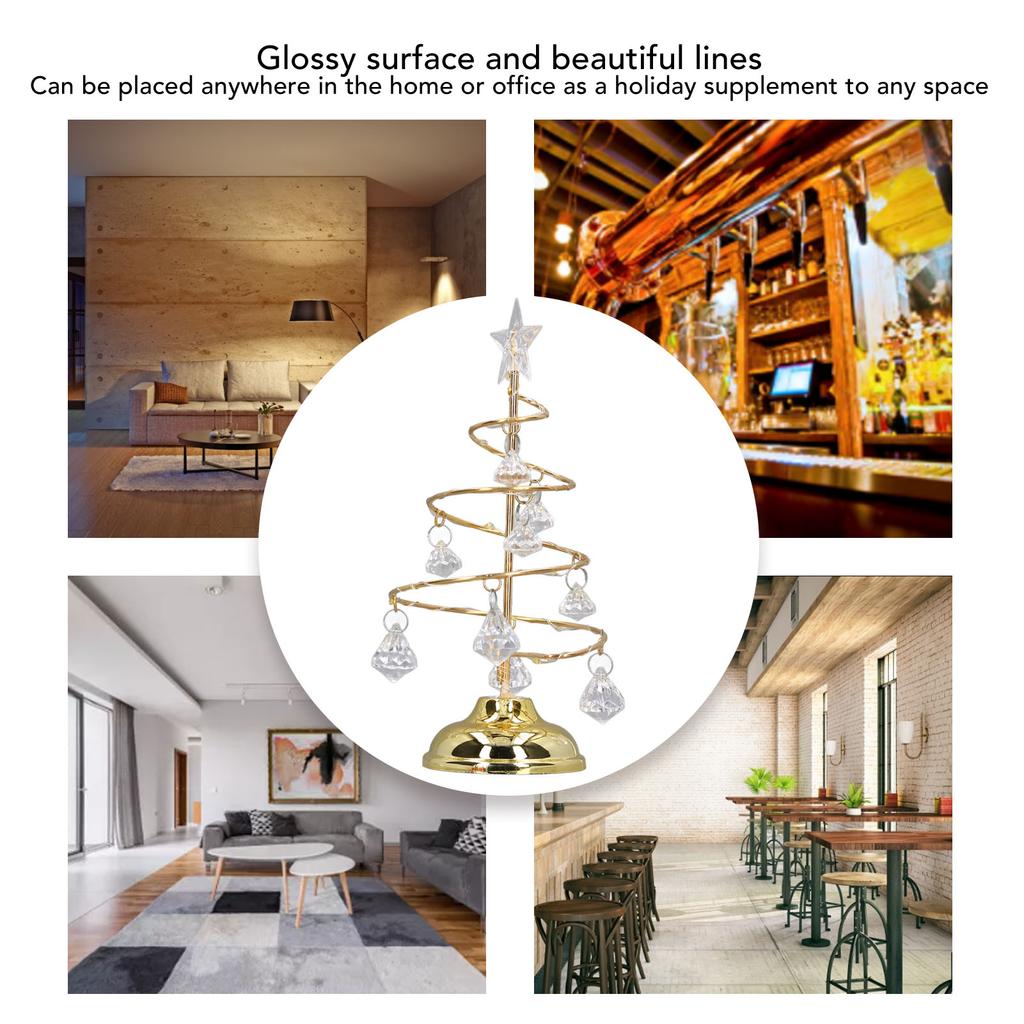ZK30 LED Christmas Tree Lamp Small Crystal Decorative Iron Tree Night Light Ornament for Gift Golden Warm Light