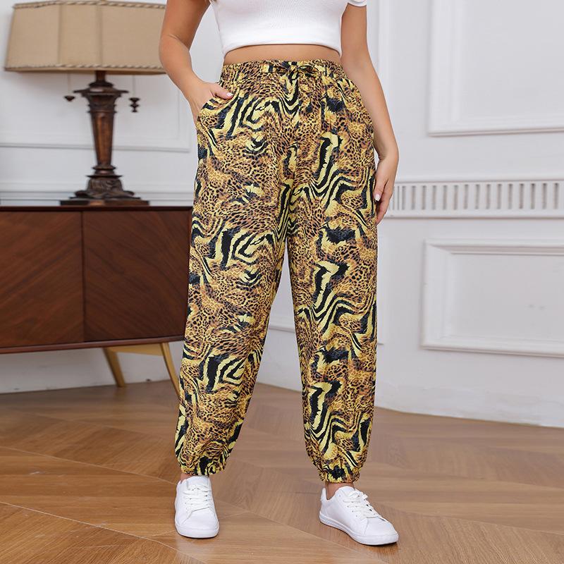 Sommer Damen Übergröße Leopardenmuster Lässige Lose Laternenhose Pops Hose