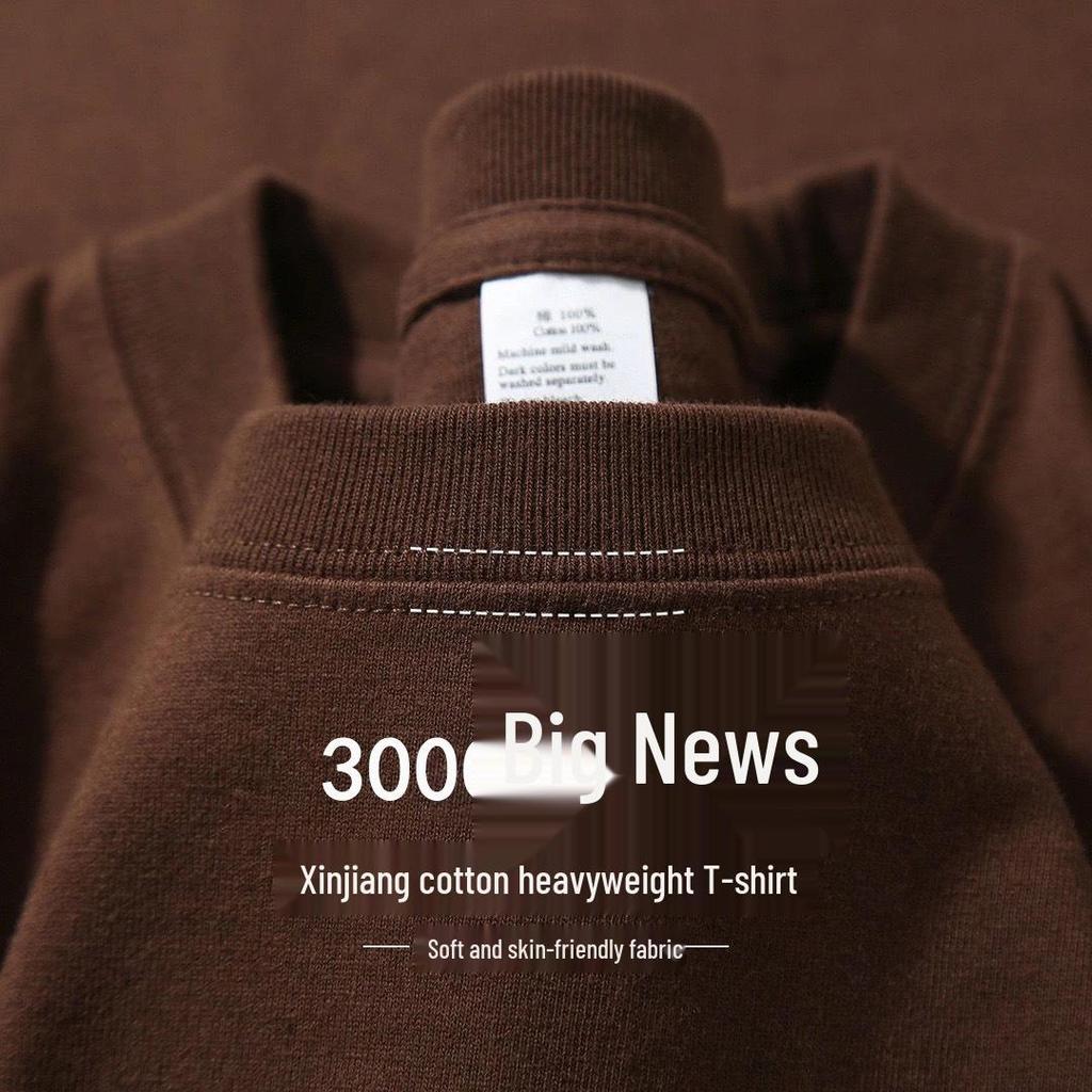 Unisex Heavyweight 300g Cotton Crew Neck Solid Color T-Shirt