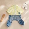 Huaqianguhh Striped Shirt Pet Jumpsuit, Four-Legged Dog Clothes, Denim Pants Outfit, Stylish Onesie Clothes for Small Dogs