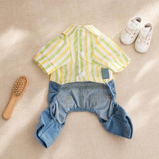 Huaqianguhh Striped Shirt Pet Jumpsuit, Four-Legged Dog Clothes, Denim Pants Outfit, Stylish Onesie Clothes for Small Dogs