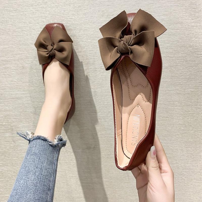 Fashion New Fashion Pumps Soft Casual Women Sneakers 2024 Fashion Women Low Heel Square Toe Bow Solid Color Ladies Flat Shoes