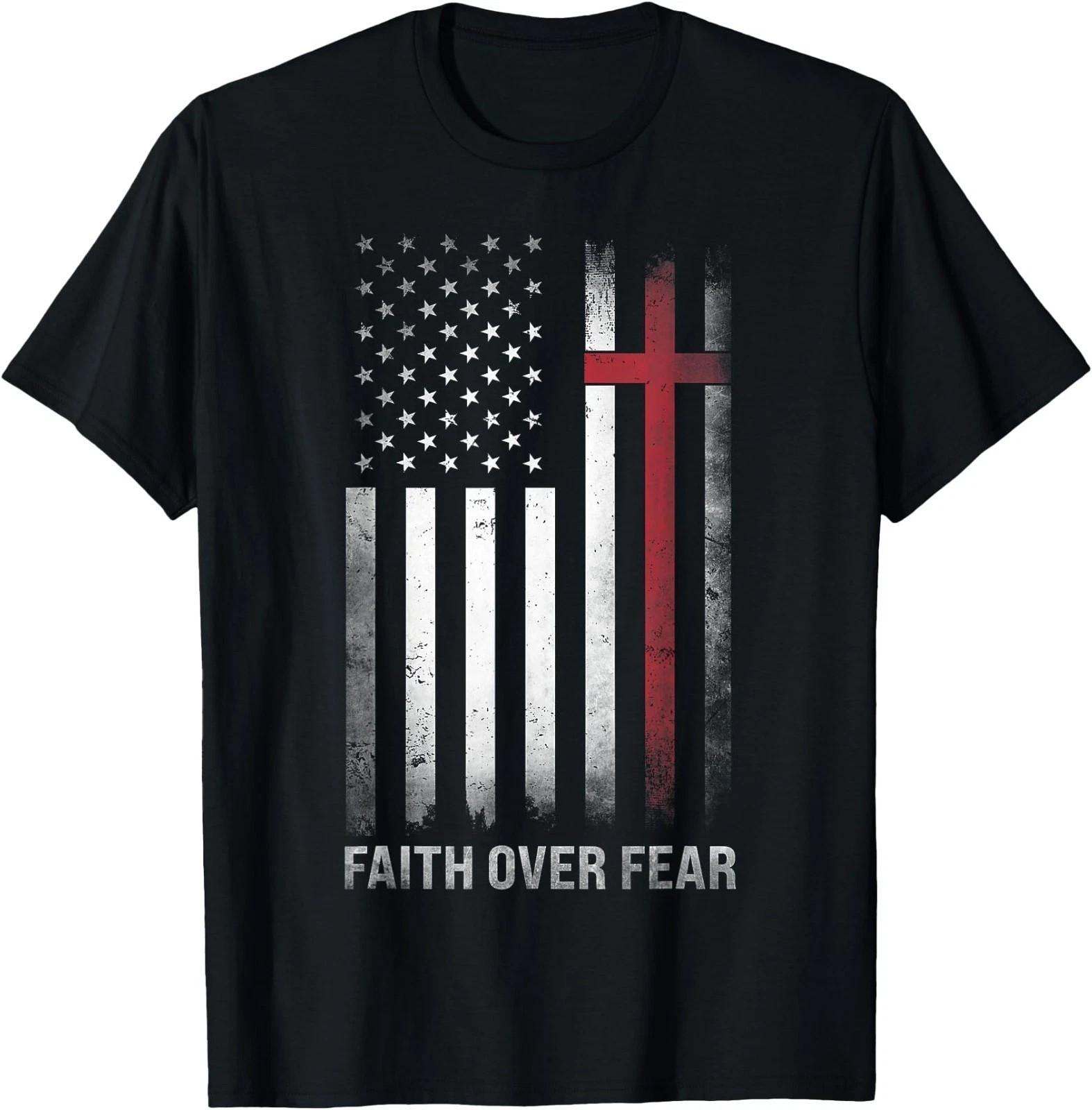 Christian US USA Flag American Christ Faith Over Fear Cross BLACK T-Shirt Unisex T-Shirt M