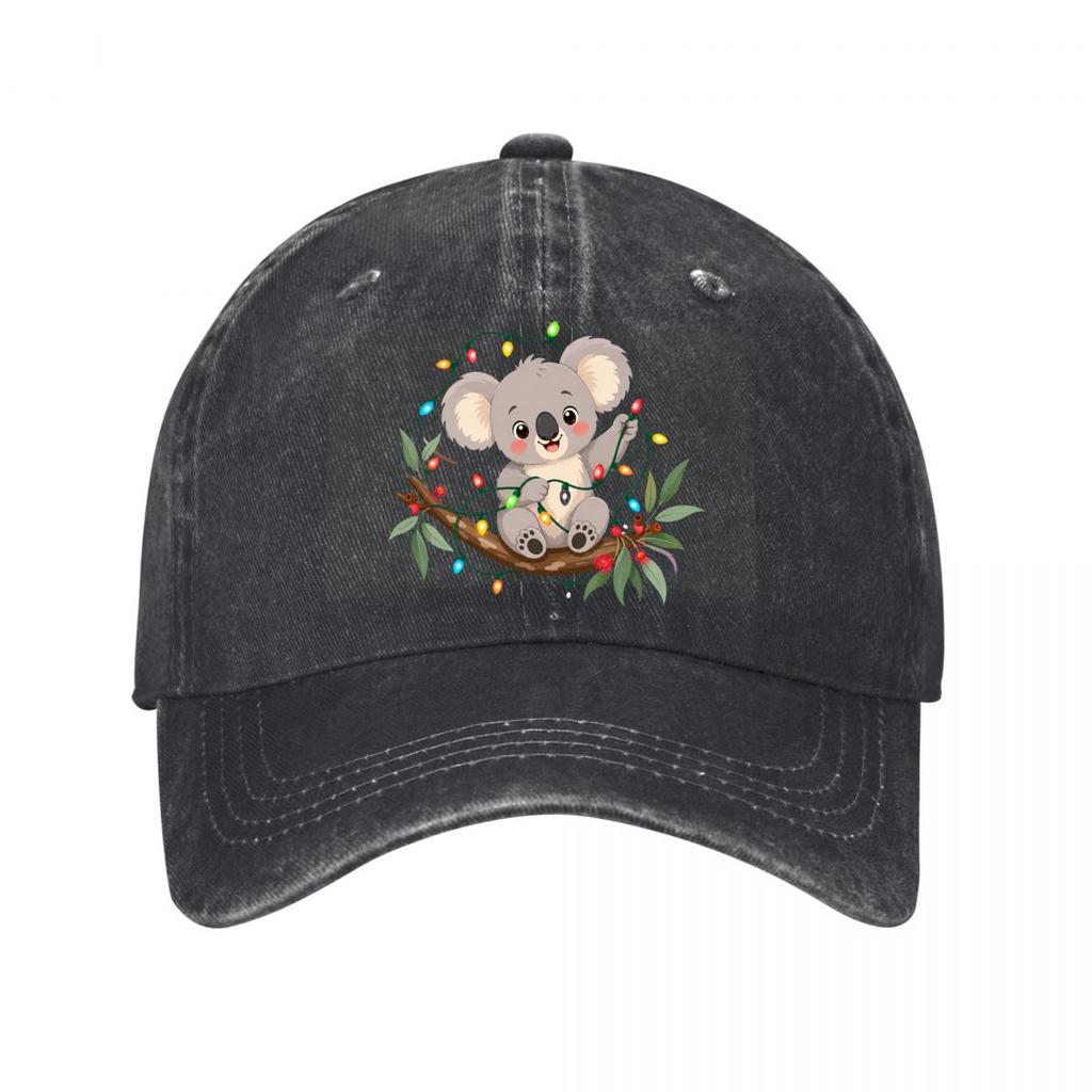 Festliche Koala Feiertagslichter Illustr Neue Vintage Ausgewaschene Baumwolle Baseballkappe Sonnenhüte