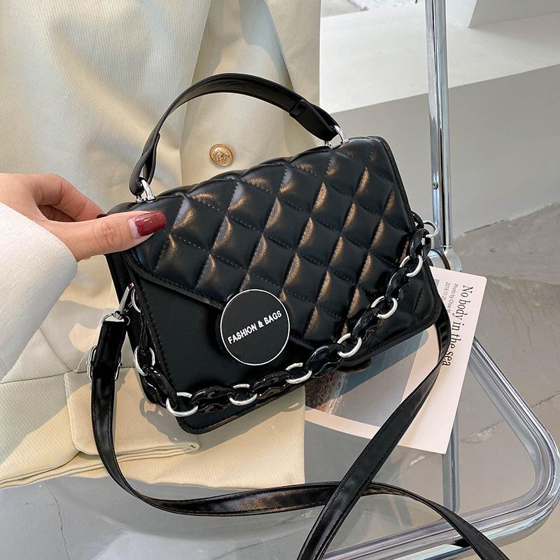 Women's Color Block Diamond Grid Crossbody Bag - PU Leather Small Square Bag With Adjustable Strap - View #3