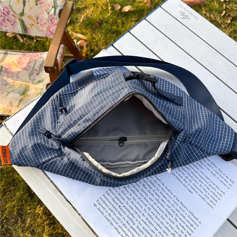 Stylish Grid Pattern Chest Bag Multiple Pockets Ideal for Outdoor Activities and Daily Use