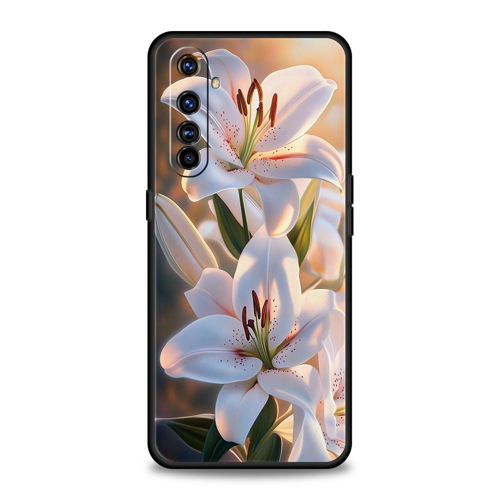 Realistic Lily Flower Print Soft TPU For Realme 12 11 10 9 Pro Plus GT2 GT3 GT5 7 8 Pro C21 C25 C35 Pro 5G Shockproof Phone Case