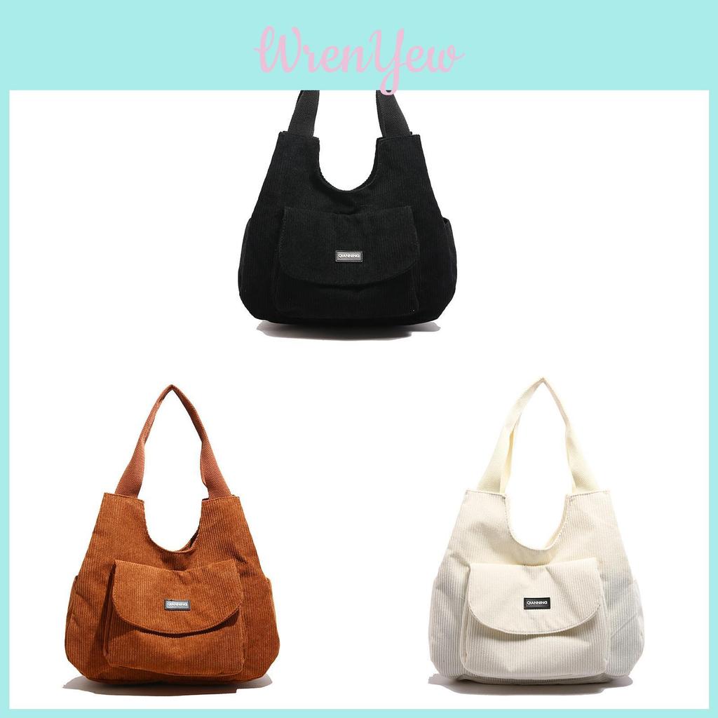 Soft Corduroy Shoulder Bag With Large Capacity And Stylish Seams For Casual Outings