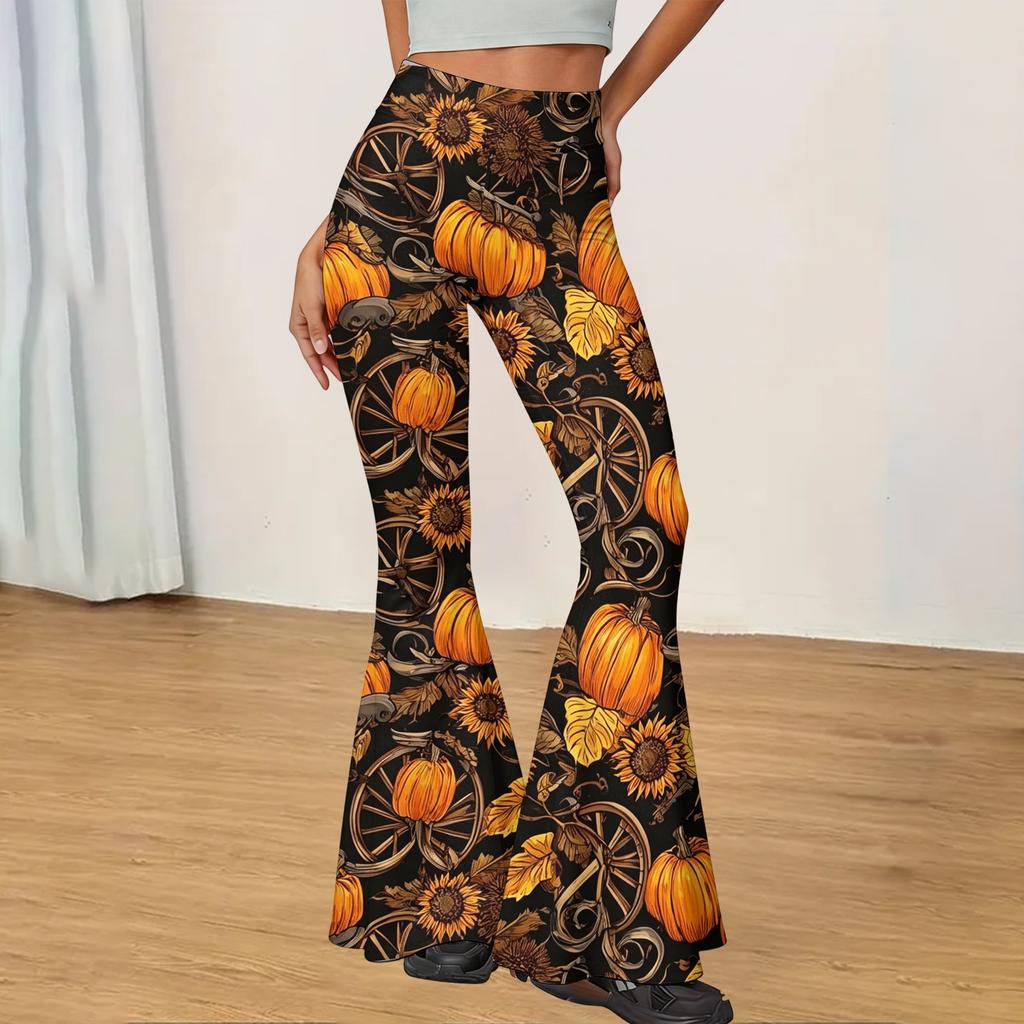 Women's Halloween Print Yoga Pants - Flared Leggings, Casual Stretchy Bell Bottom Pants for Women, for Yoga, Daily Wear and Party
