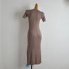 Solid Polo Lapel Short Sleeve Knitted Dress Women Clothes Royal Sister Style Summer Waist Hugging Slimming Sheath One-Step Skirt