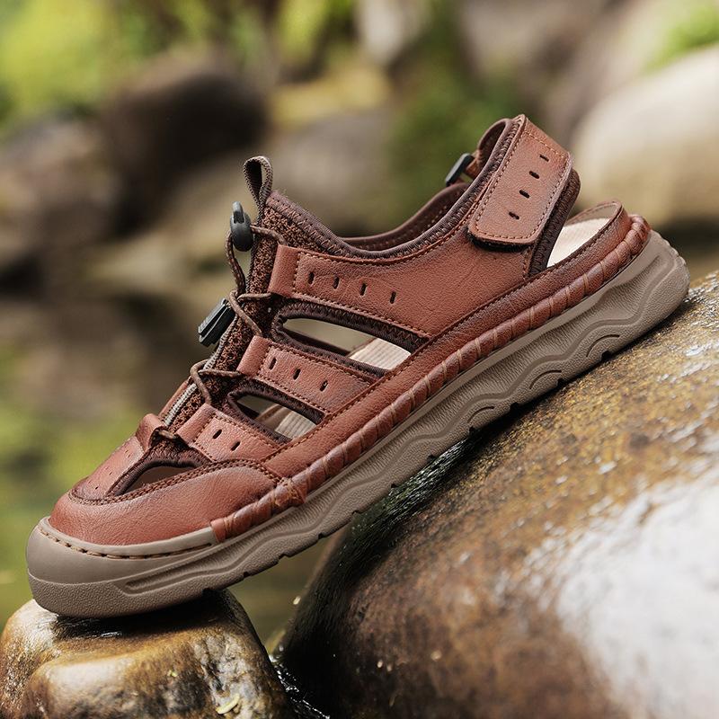 Sandals Men's Large Size Shoes Summer + Mesh, Stitched Shoes Men's Casual Breathable Men's Shoes