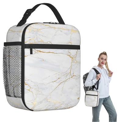White And Gold Marbl Insulated Lunch Bag for Women Kids Portable Food Boxes Thermal Lunch Box Tote