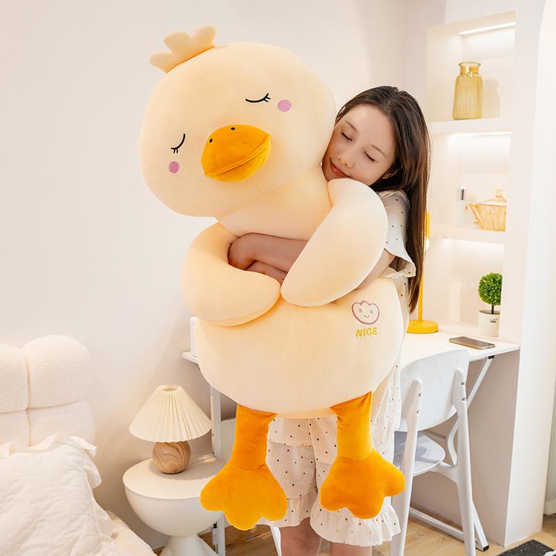 Giant Size Cartoon Duck Plush Toys Cozy Cotton Stuffed Yellow Duck Doll Soft Soothing Sleeping Throw Pillow Kawaii Room Decor