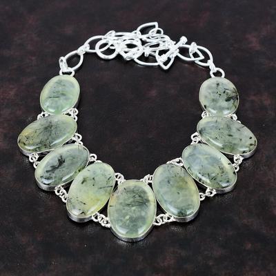 Moos Prehnit Halskette Original Edelstein Schmuck 925 Sterling Silber Halskette Verstellbare Kette Halskette Handgemachte Boho Halskette Geschenk für Mädchen