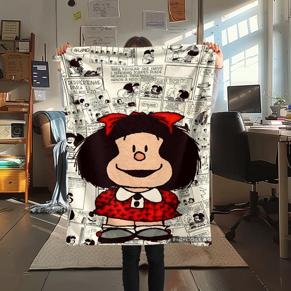 1Pc Mafalda Print Flannel Blanket, High quality Comfortable for All Seasons, Home Decor, Warmth and Comfort, Perfect for Gifts