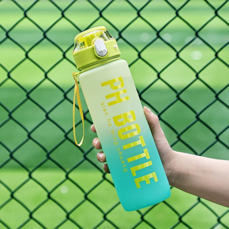 1 Stück 1000 ml Farbverlauf Sport-Wasserflasche Auslaufsicher Tragbarer Fitnesskrug Mit Strohhalm Für Fitnessstudio Outdoor Strand Reisen