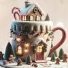 Yousheng Coffee Cup Christmas Tree Ornaments 2D Acrylic Winter Snow House Hot Chocolate Mug Shape Hanging Decoration for Holiday Tree Decor