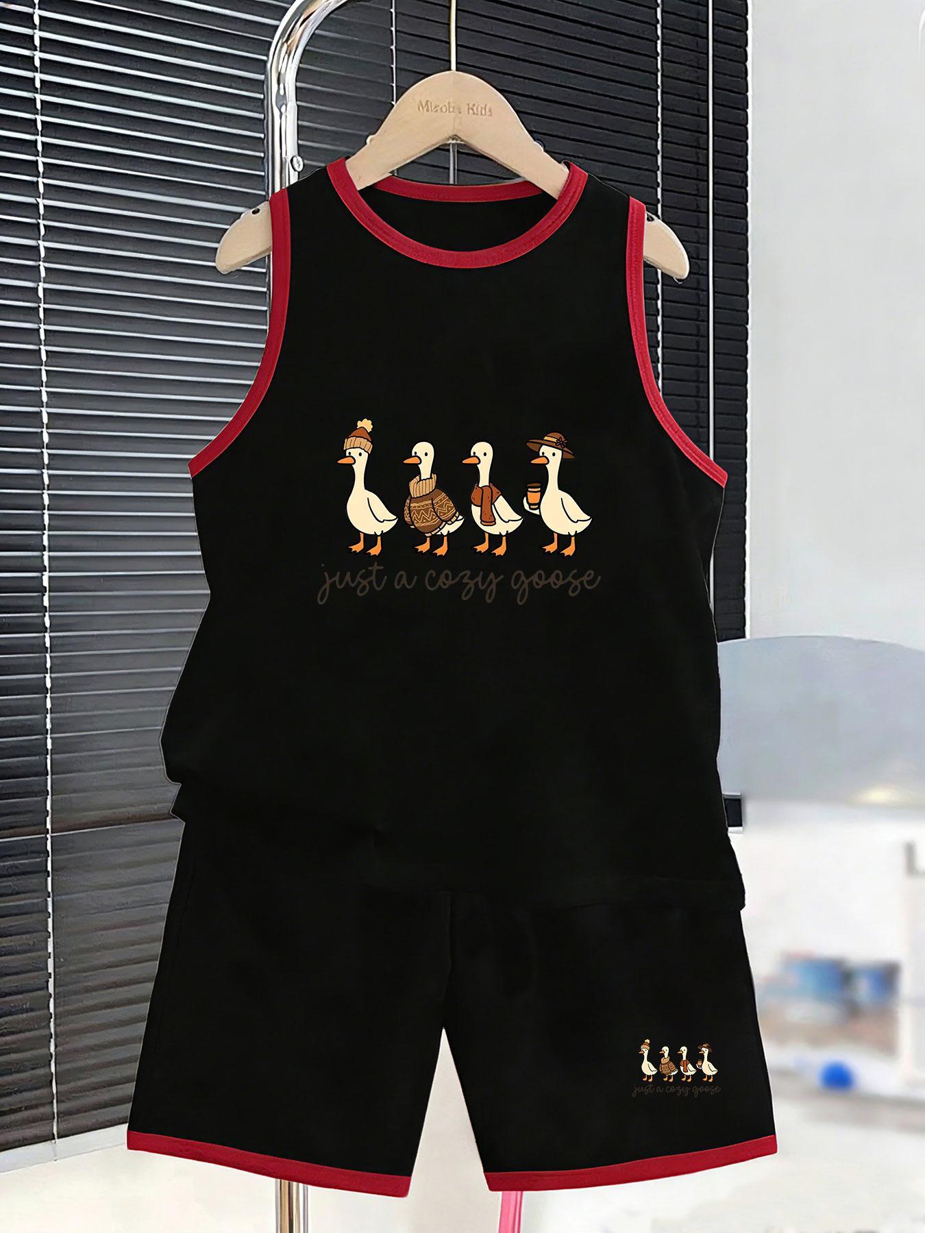 

Boys cozy goose themed vest shorts with cute quote. Soft gentle style, premium breathable fabric for relaxed daily and leisure wear. 7Y чорний
