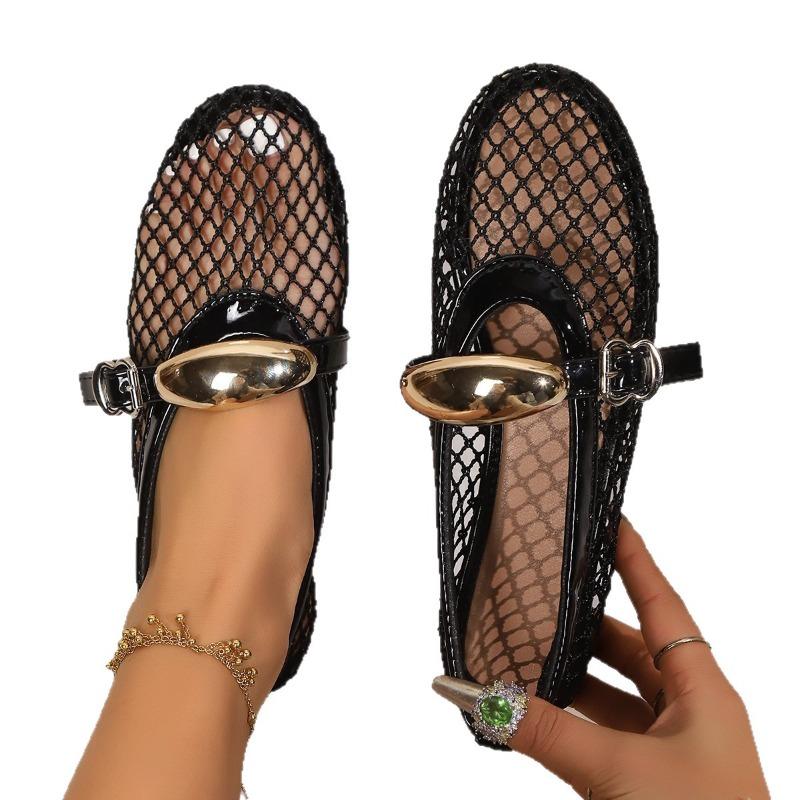 Women’s Mesh Ballet Flats Buckle Trim Breathable Summer Shoes